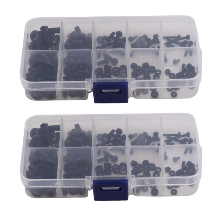 150Pcs M2 M2.5 M3 M4 M5 Nylon Hex Screw Bolt Assortment Kit Black