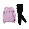 Cute Kitty Printed Tracksuit In Cotton & Jersey Fabric - Stay Stylish And Comfy With Elegant Summer Track Suit For Women - Trendy Sweatshirt And Casual Wear Trouser. 