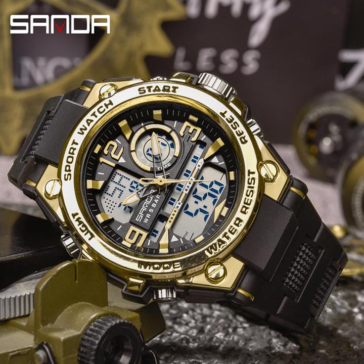 SANDA Original New Product Listing Creative Men's Watch Fashion Sports Luxury Waterproof Quartz LED Multi-function Swimming Military Men's Watch