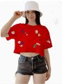Printed High Quality Crop Top Half Sleeve Tshirts For Women And Girls. 