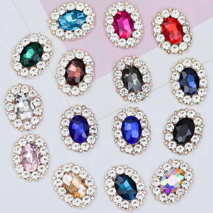 Elegant Oval Rhinestone Decorative Button Edge Diamond Buckle DIY ...