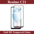 Realme C21 Tempered Glass Screen Protector Black 9D Full Glue Edge To Edge. 