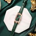 Womens Watches Fashion Square Ladies Quartz Watch Bracelet Set Green Dial Simple Leather Women Watches. 