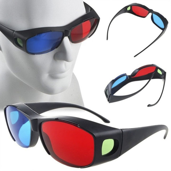 Red Blue 3D Glasses Black Frame For Dimensional Anaglyph TV Movie DVD Game