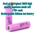 Pack of four 18650 1700mah  rechargeable 18650 battery Japanese made 18650 battery cell 18650 lithium ion cell 3.7 volt to 4.2 volt rechargeable battery tested capacity 1700 mah. 