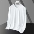 Modal silk cotton long sleeved T-shirt men's white solid color inner layer bottom round neck small black autumn shirt. 