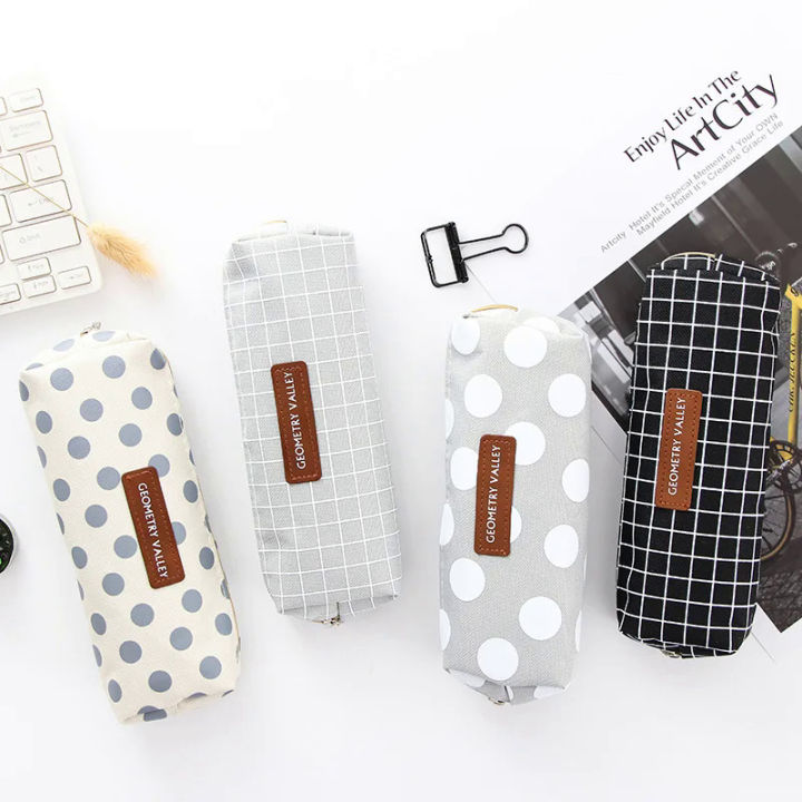 Brief Style geometry Grid dot Student Pencil Case School pen Case for Girls Boys Stationery canvas bu Pencil Bag studio schools