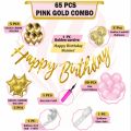 65 pc Pastel Pink Birthday balloon Decoration Kit Pink Gold Balloons Combo with Birthday Banner, balloon Arch stirp, Glue Dot, Balloon Pump for girls Birthday Decorations. 