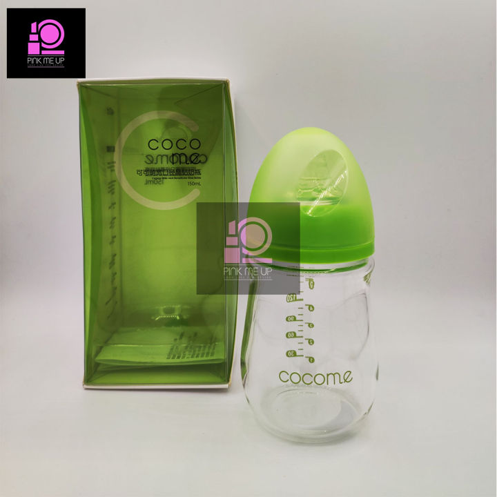 Infant Glass Feeding Baby Bottle Silicon Nipple Cocome Juice Bottle 150ml for Baby Wide-neck Borosilicate Glass Bottle Longwell Imported