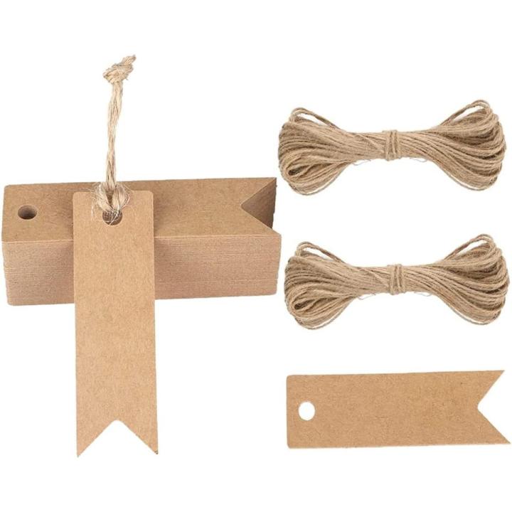 Gift Tags with String Kraft Paper Card , 100pcs 7x2cm Luggage Tag Labels Craft Price Tags with Free 30 Meter Soft Twine  DIY