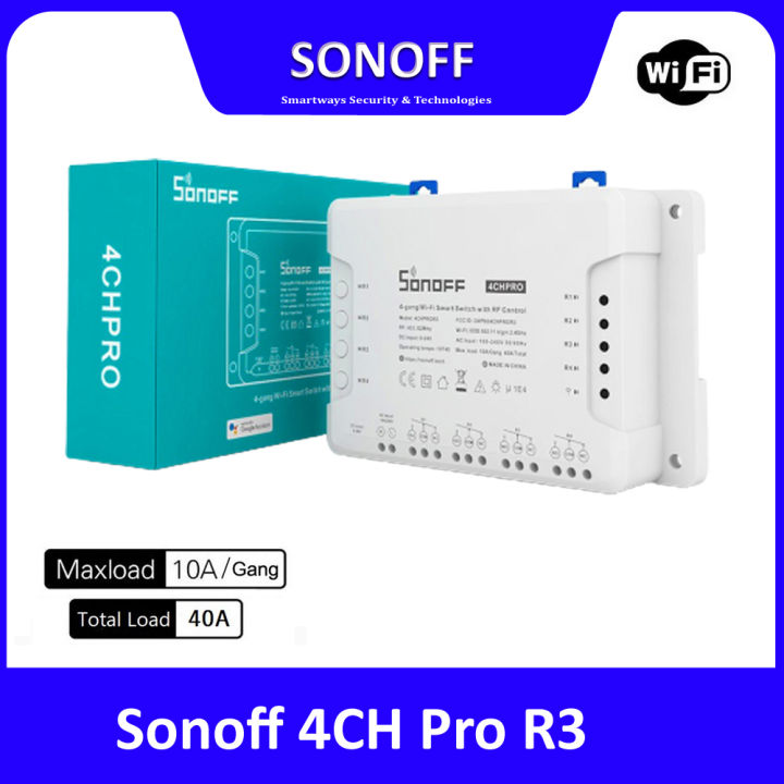 SONOFF 4 Channel Pro R3 Supported RF Remote 4 Gang WiFI Smart Switch Automation Modules Appliances with Alexa Google Home Total Load 40A, 10A/Gang