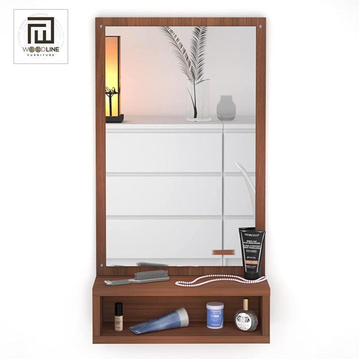 Wood Dressing Wall Mirrors/Wall Hanging Dressing Mirrors with Shelf/Decorative Wall Mirror/Dressing Table for Bedroom Living Room