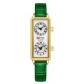 Dual Movement Watch Women Quartz Wristwatch 2 Time Zone Clock Stainless Steel Black Leather. 