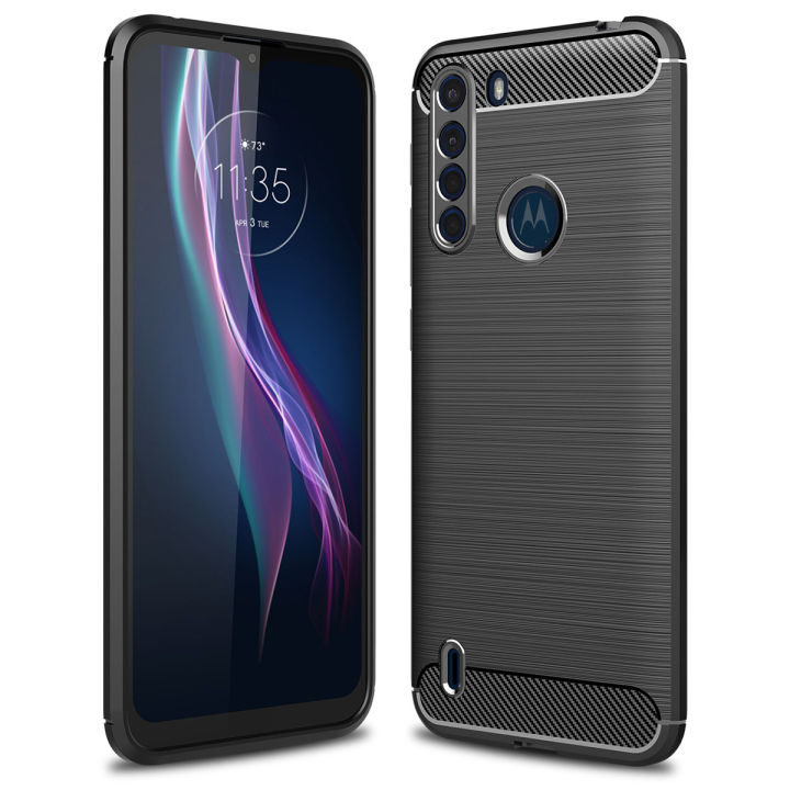 For Motorola Moto One Fusion Carbon Fiber TPU Shockproof Armor Protective Case Cover