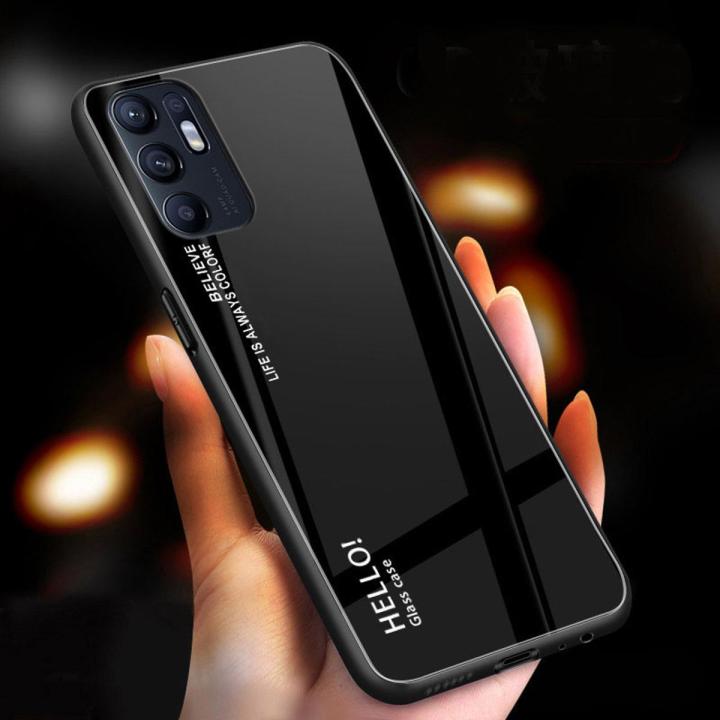 Vantime for OPPO Reno 6 4G Reno6 Case Gradient Phone Back Hard Glass Cover