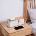 Cable Management Box with Bamboo Lid Small Cable Organizer Box for Extension Cord Stripe Surge Protector. 