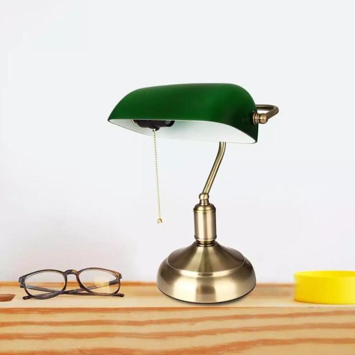 Bankers Lamp Green Glass Shade / Vintage Style Banker Lamp with Pull Chain Switch / Study Lamp / Traditional Desk Lamp  /  Library Lamp