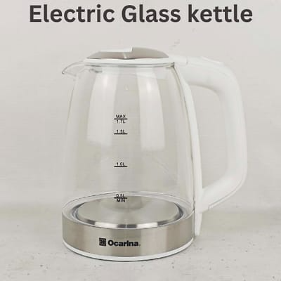 Ocarina 1.7L Glass Electric Kettle with LED Light – 2200W Rapid Boiling, Auto Shut-Off, Boil-Dry Protection, Perfect Pour Spout, Water Gauge, and Cord Storage