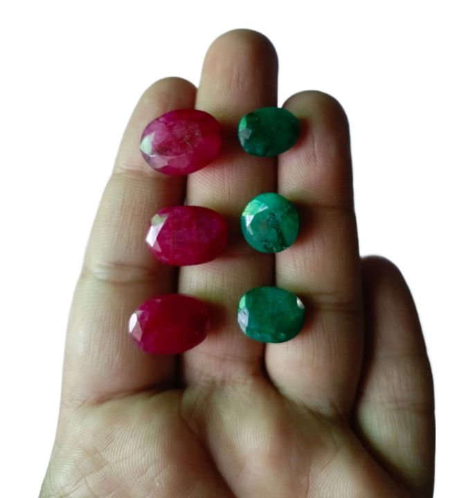 Pack of 2 Stones: 100% Original Natural Emerald (Zamurd) 5 Carat & African Ruby (Yaqoot) 13 to 16 Carat Gemstones/Stones/Gemstones.