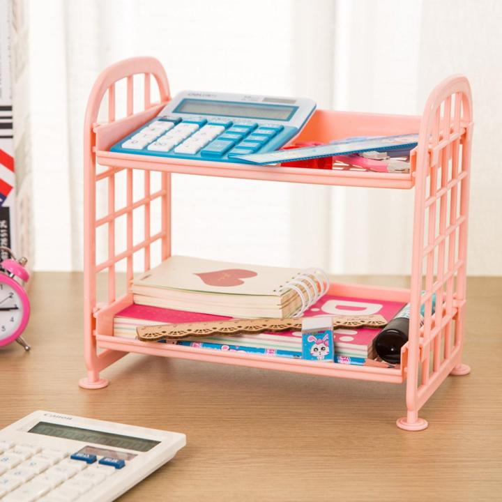 Plastic Desktop Organizer Double Layer Hollow Shelf For Cosmetics, Finishing, Kids, Kitchen And Bathroom Accessories Storage Rack 2 Tier Shelf Holder