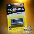 Toshiba Alkaline Cell AA Size - Pack of 2 cells. 