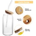 Reusable Boba Bubble & Smoothie Cups - Mason Jar - Glass Cup With Glass Straw and Bamboo Lid - Reusable Glass Travel Tumbler for Iced Coffee Large Pearl Juices Cocktail, Cold Drinking Glass Hot Coffee Mug - Juice Milk Cup - Drinkware, Cups, Mugs & Saucers. 