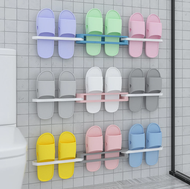 Slipper Rack Hanging Shoe Organizers, 3 in 1 Folding Holder Shoes Hanger, Bathroom Towel Organizer Rack Wall Mounted Slippers Holder - 1Pc