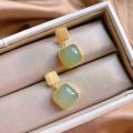 Jade Green Stone Square Drop Earrings For Women Jewelry. 