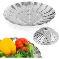 HTS  Stainless Steel Folding Steamer, Fruits / vegetables Basket Steamed Food Rack, Steamer Insert for Instant Pots , Chicken and Dumplings, Steamer Serving Bowl, Folding Steaming Basket, Collapsible Baskets for Cooking Food, Expandable, 1 Pc. 