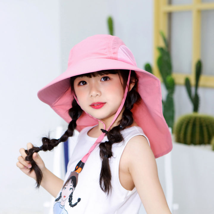 2023 New Kids Summer Hat Girls Boys Sun Hat with Neck Flap UV Protection Safari Hat Baby Child Summer Travel Cap 4-9 Years Old