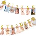 Happy Birthday Photo Frame Banner for First Birthday Party Decoration Kid Baby Boy Girl My 1st One Year 12 Month Newborn Garland. 