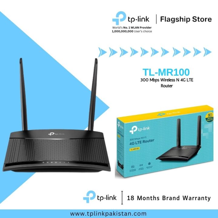 TP-Link Wi-Fi Sim Router TL-MR100 300 Mbps Wireless N 4G LTE Router - PTA Approved - 18 Months Brand Warranty