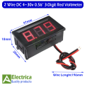 2 Wire DC 4v-30v 3 Digit digital display voltage meter 0.56 inch digital voltmeter indication Red display by Electrica. 