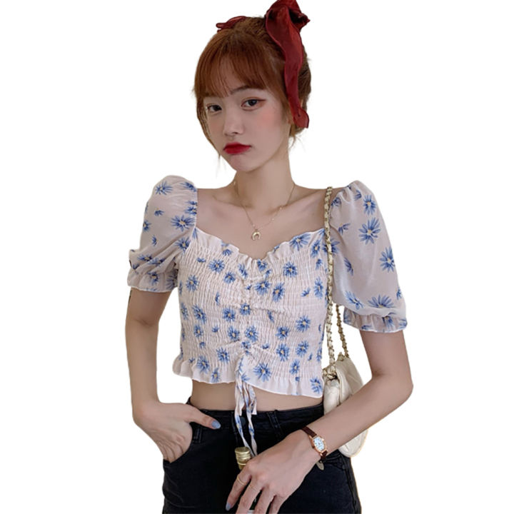 SHEKOUY Women's Summer Floral Corset Top - Y2K Vintage Sleeveless Drawstring Crop Top, 100% Spandex - View #8