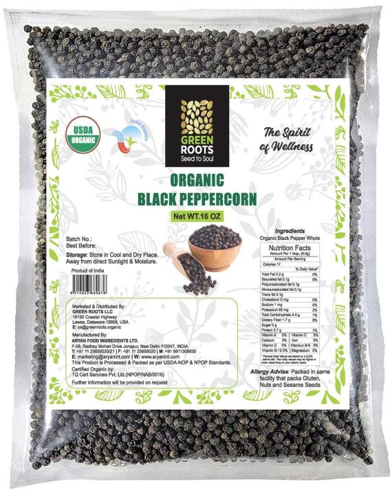 Organic Tellicherry Black Peppercorns 227gm