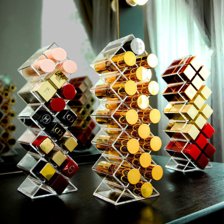 Lipstick Holder Make-up Organizer Cosmetic Storage Box Lip Gloss Storage Rotating Display Stand Transparent Plastic Storage Box
