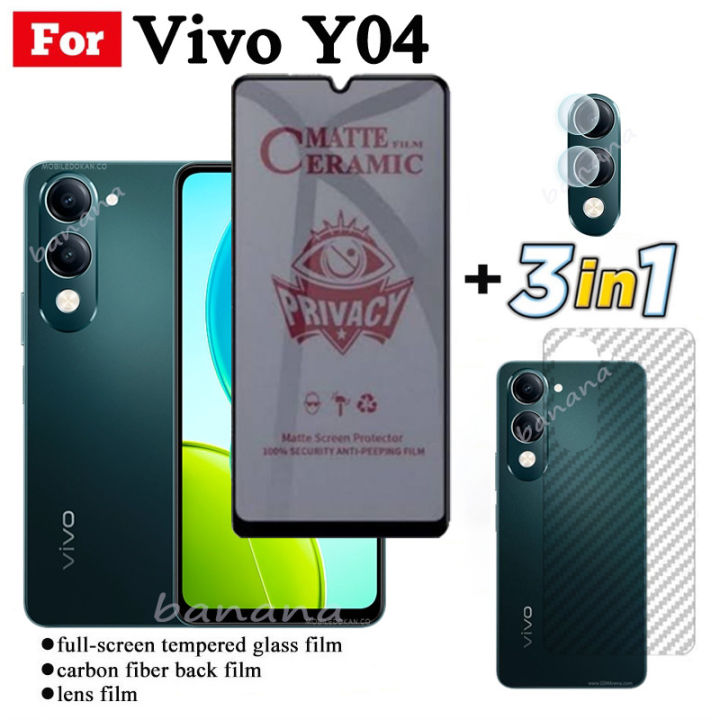 3 IN 1 Vivo Y04 Anti-Spy Privacy Ceramic film For Vivo Y03 Y29S Y28S Y29 Y28 4G 5G Y19S Camera Lens Glass Screen Protector and Back film