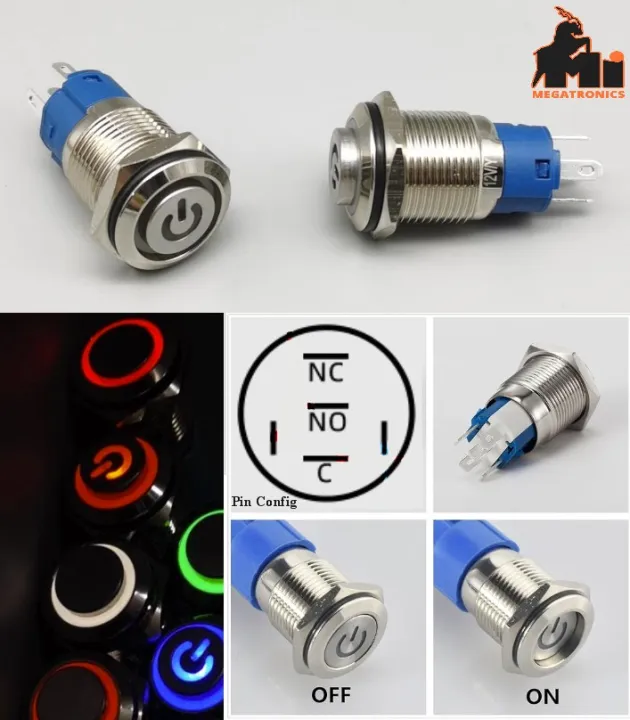 1pcs 220V 16mm Metal Push Button Switch Self-Lock latch ON-OFF Red ...