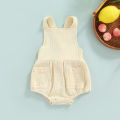 Baby Boy Girls Sleeveless Jumpsuit Summer Casual Solid Color Suspender Romper with Pockets. 