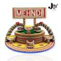 Fancy -Mayon rasam thaal, customized/handcrafted-Mehndi decoration items, for wedding-stylish, unique & fancy-rasam plates-bride, groom decoration mehndi thaal / rasam tray ,for mayo,dholki,mehndi | Round shape S=| 16x16x12 | inches”. 