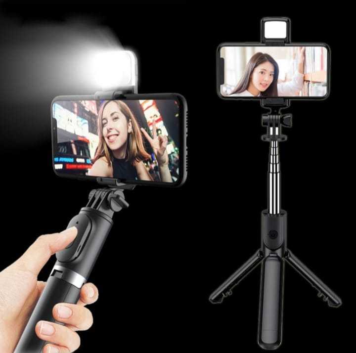 Original 4 in 1 Wireless Selfie Stick Come Vlogging Kit | Tripod (WITH LED LIGHT) Selfie Light Mobile Holder With Fill Light Shutter Remote Control For IOS Android | For Tiktok Vlogging Photography Live Streaming Cooking Videos Pod Cast & Sketchi