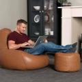 Brown Leather Bean Bag Sofa With Stool XXl FOR Adults to use in any room in modern house. 