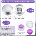100 Sets Cover Buttons Kit with Tools Size Buttons to Cover Self Cover Buttons DIY Fabric Cloth Cover Buttons Easy Install Easy to Use 0.59 Inch. 