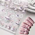Noble Rococo Bunny Girl Pearl Butterfly Easter Egg Rabbit Soft Relief Self Adhesive 5D Nail Art Decoration Sticker 3D Nail Decal. 