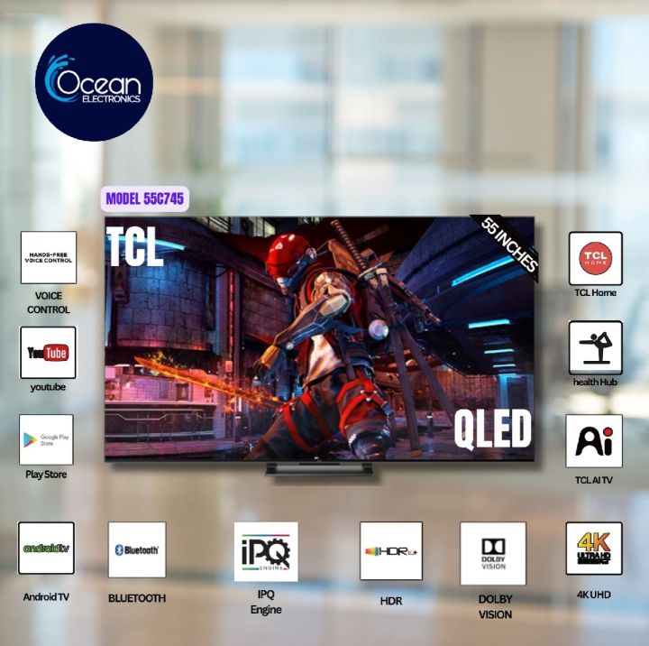 TCL QLED TV 55C745 , 55 INCHES SMART 4K UHD LED WITH 2 YEARS WARRANTY