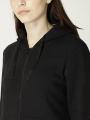 Black Zipper Pull Over Hoodie For Women. 