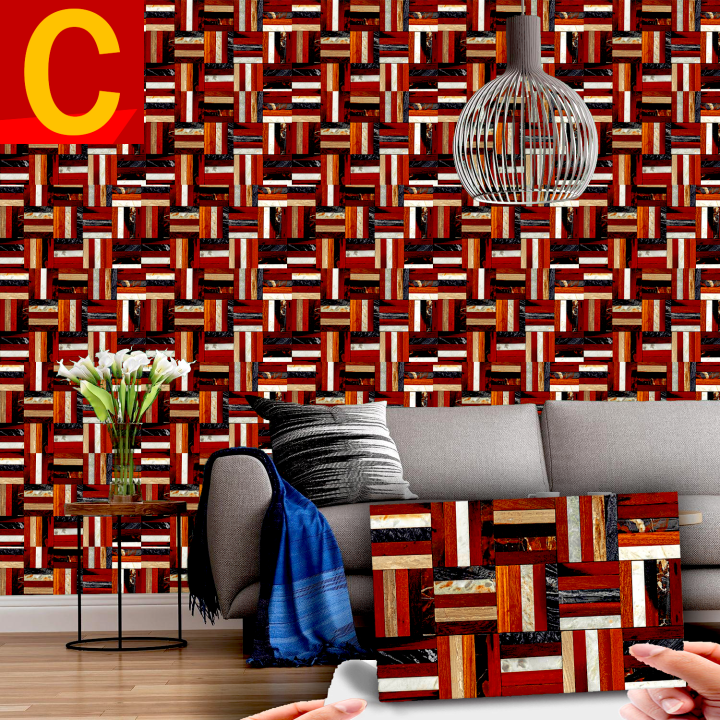 Elevation 3D WOOD TILE Pattern printed Wall Decorative Self Adhesive Wall Stickers / Tile Stickers in Pack of 24 / 48 / 60 / 80 / 120 Pcs. 4.5 x 7 inches for Wall Decor / Home Decor  Room Bathroom Kitchen Wallpaper for Wall Decoration