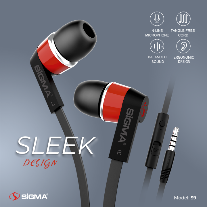 Sigma Ready to play S9 – Stereo In-Ear Headphones with Nylon Cable and Microphone in Black – Be surrounded by The Game Environment
