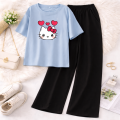 ZRK Garments -  2 Piece Set For Women Kitty Printed Half Sleeves T Shirt with Trouser Soft Jersey Fabric Casual Daily Wear For Girls and Kids. 