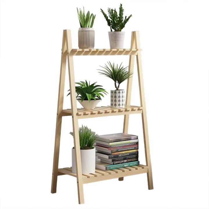 3 Tier Wooden Plant Stand Flower Pot Shelf Rack Solid Wood (Clear)